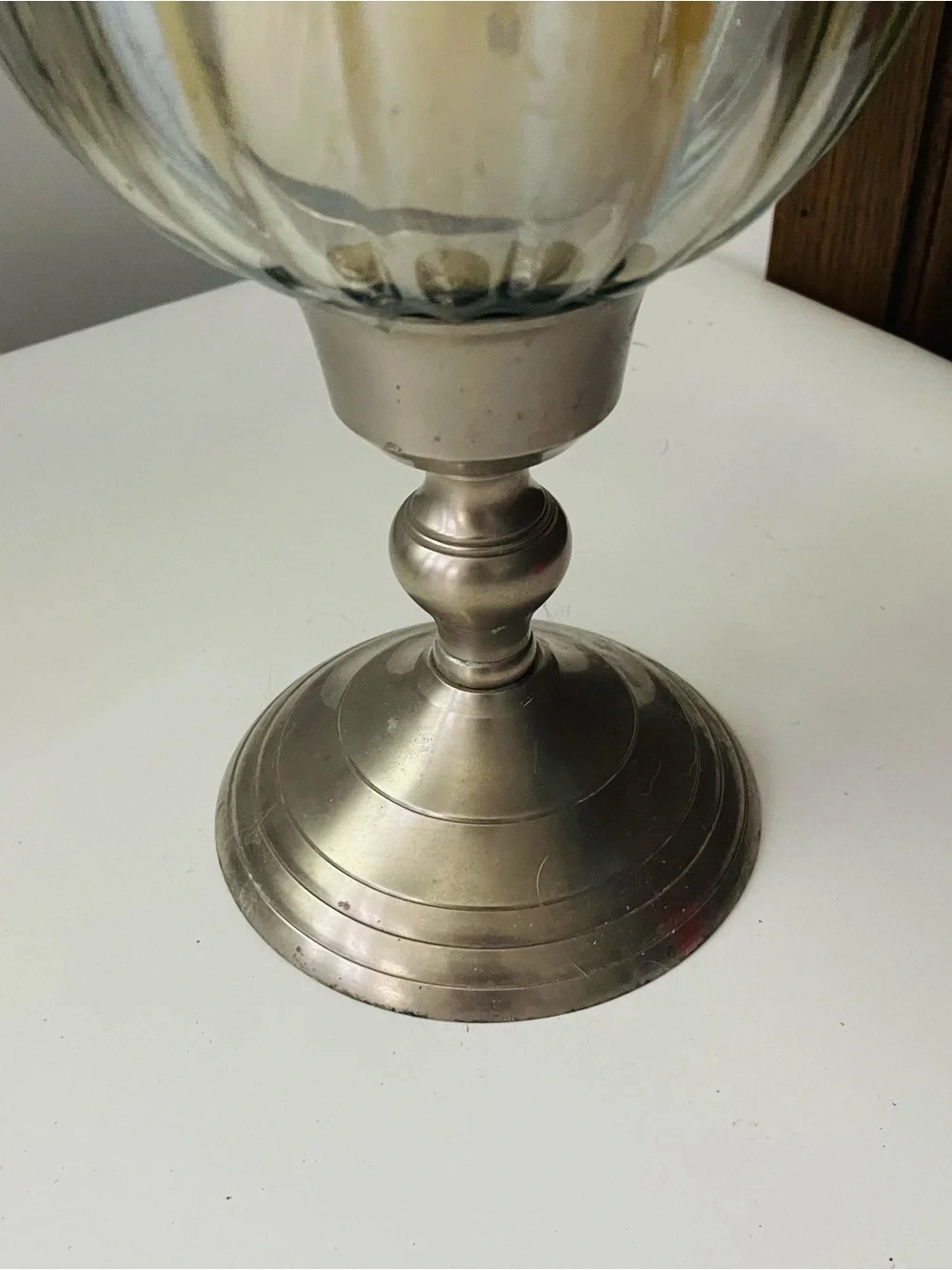 Classic Glass Hurricane Candle Holder with Pewter Base - Clear/Silver